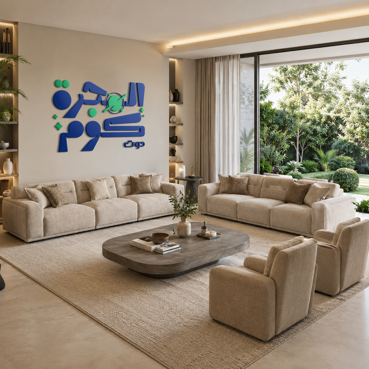 طقم كنب استقبال مودرن بيج فاخر 2 كنبة و2 كرسي