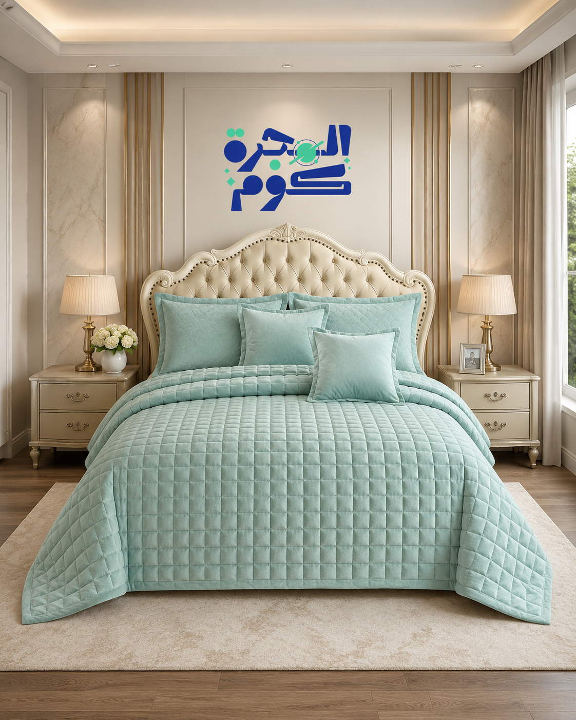 طقم لحاف مفرش سرير نفرين مخمل ناعم 6 قطع مقاس 240×220