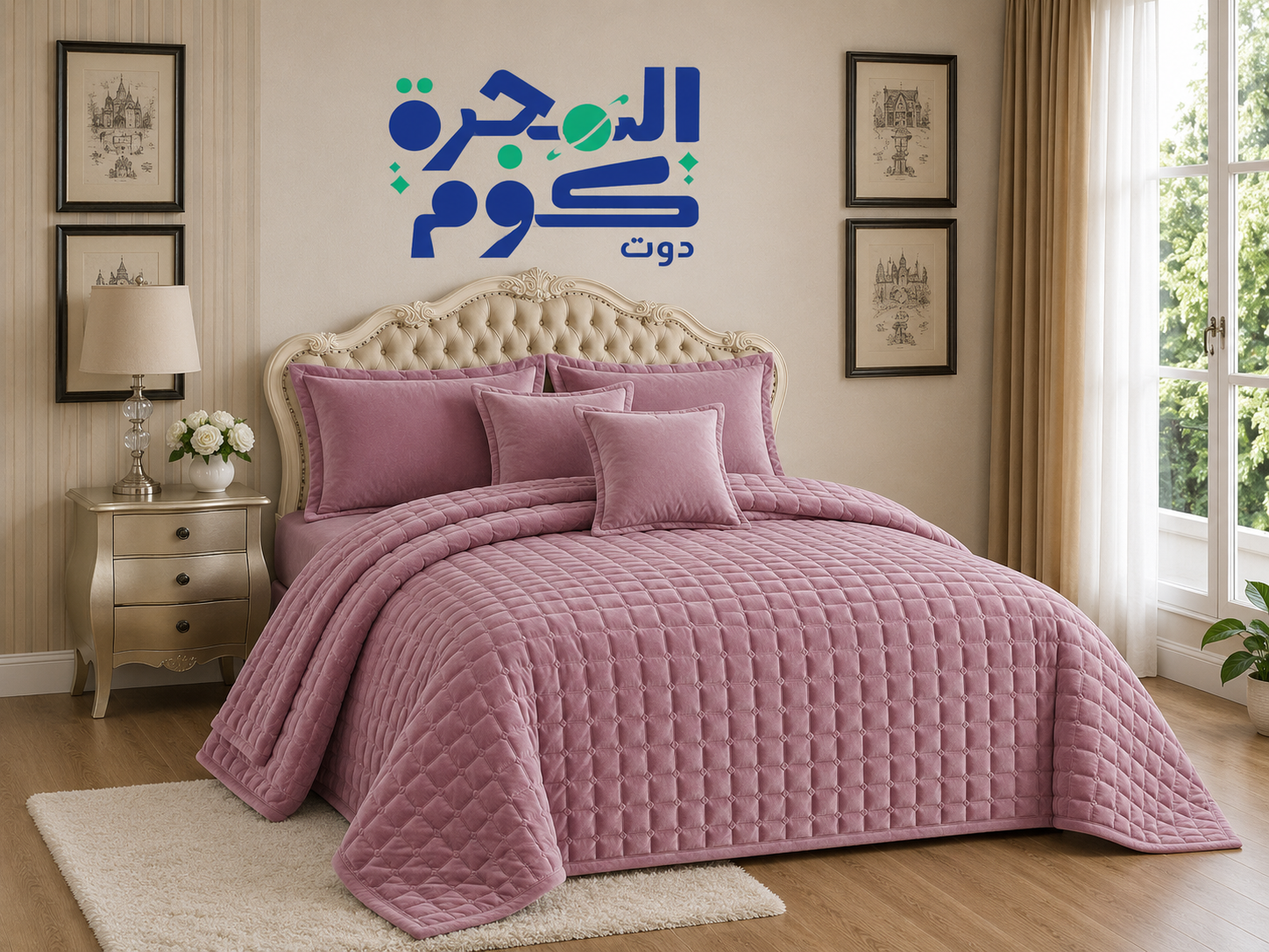 طقم لحاف مفرش سرير نفرين مخمل ناعم 6 قطع مقاس 240×220
