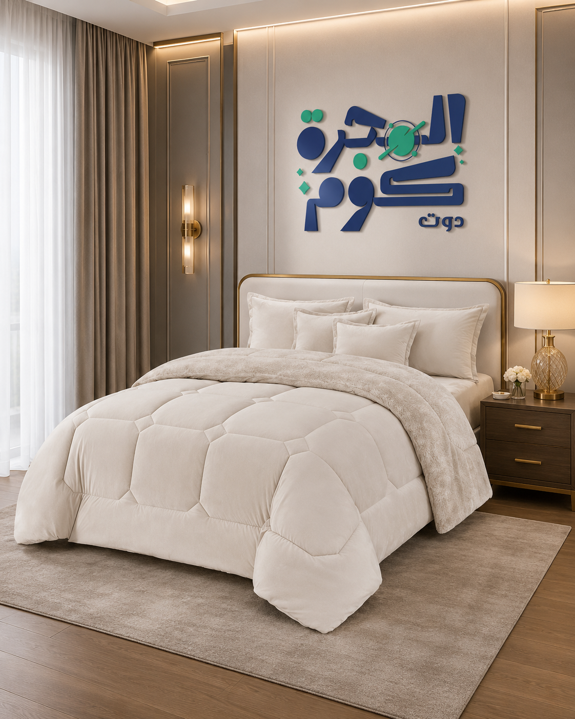طقم لحاف مفرش سرير شتوي ملكي  6 قطع  250x230 سم