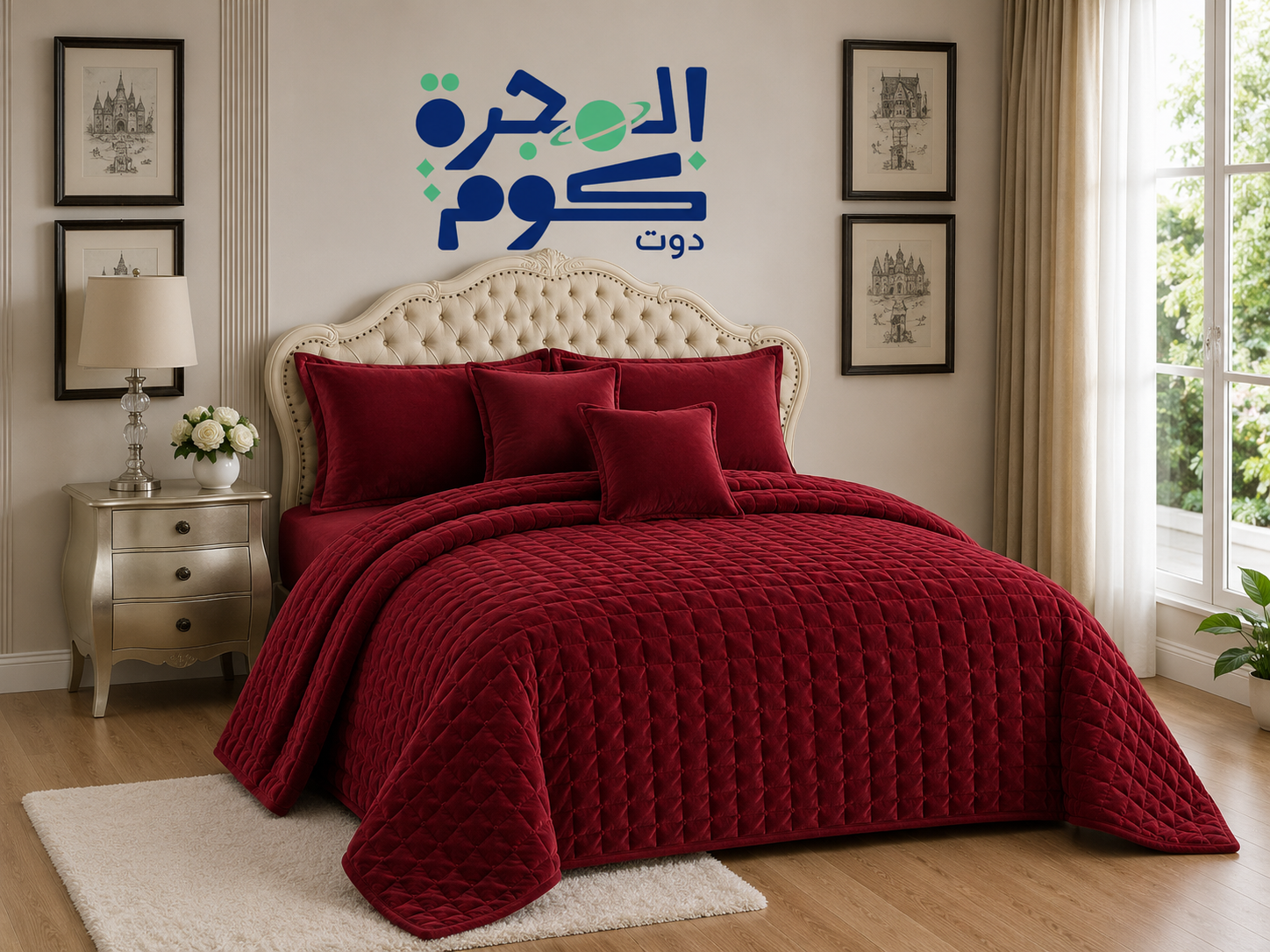 طقم لحاف مفرش سرير نفرين مخمل ناعم 6 قطع مقاس 240×220