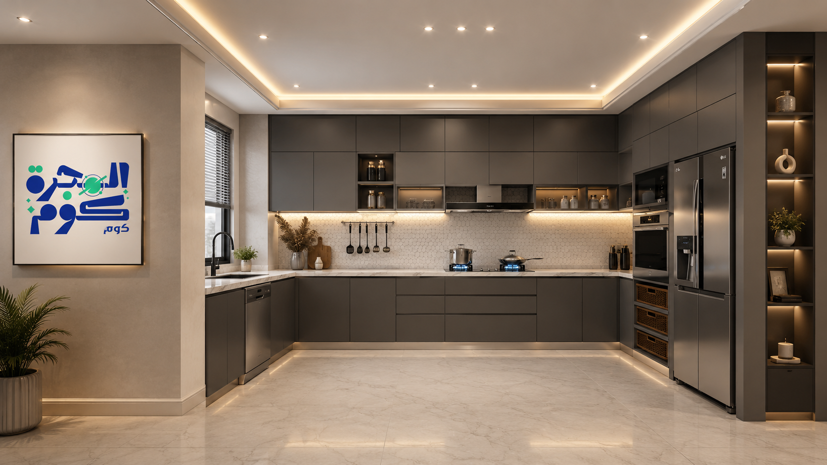 مطبخ أوميغا جراي مودرن 7 × ارتفاع 2.70 متر